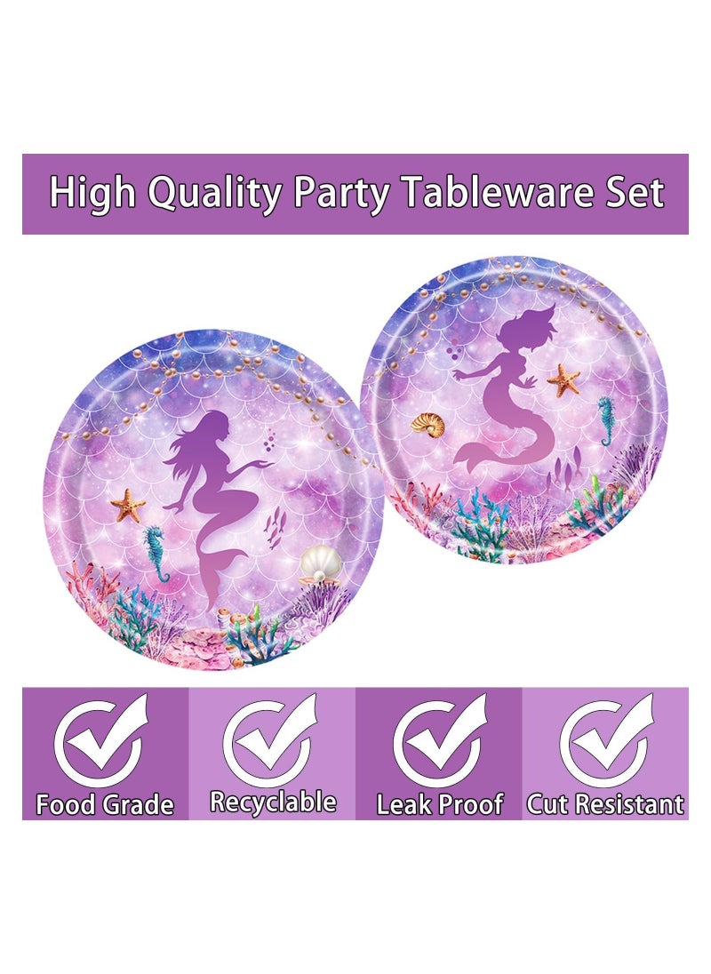 Mermaid Birthday Party Supplies Set, 69 Pcs Tableware for 16 Guests, Includes Plates, Napkins & Forks, Perfect for Kids Little Mermaid Theme Party & Baby Showers