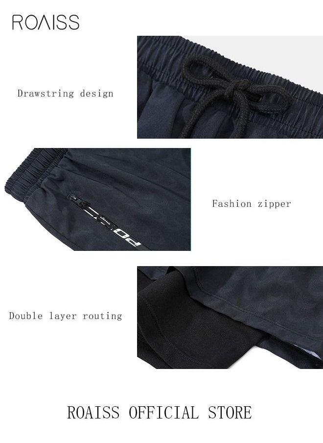 Men's Swimming Trunks Beachwear Quick Dry Gym Wear Beach Pants Fitness Shorts Fitness Workout Short Sports Running Shorts with Inner Compression Black