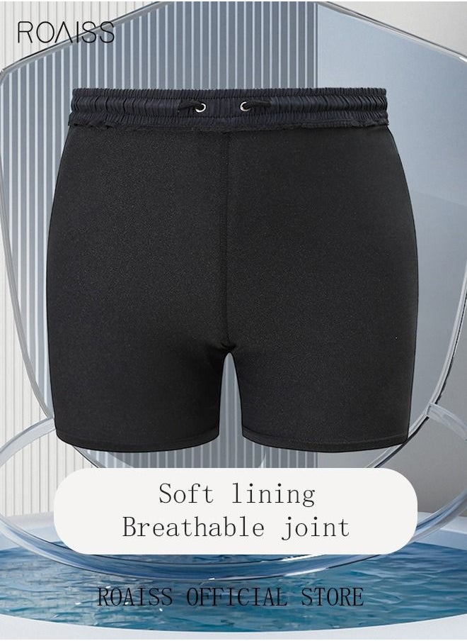 Men's Swimming Trunks Beachwear Quick Dry Gym Wear Beach Pants Fitness Shorts Fitness Workout Short Sports Running Shorts with Inner Compression Black