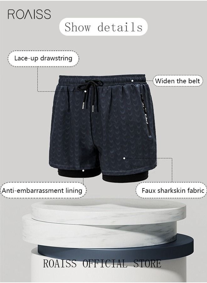 Men's Swimming Trunks Beachwear Quick Dry Gym Wear Beach Pants Fitness Shorts Fitness Workout Short Sports Running Shorts with Inner Compression Black