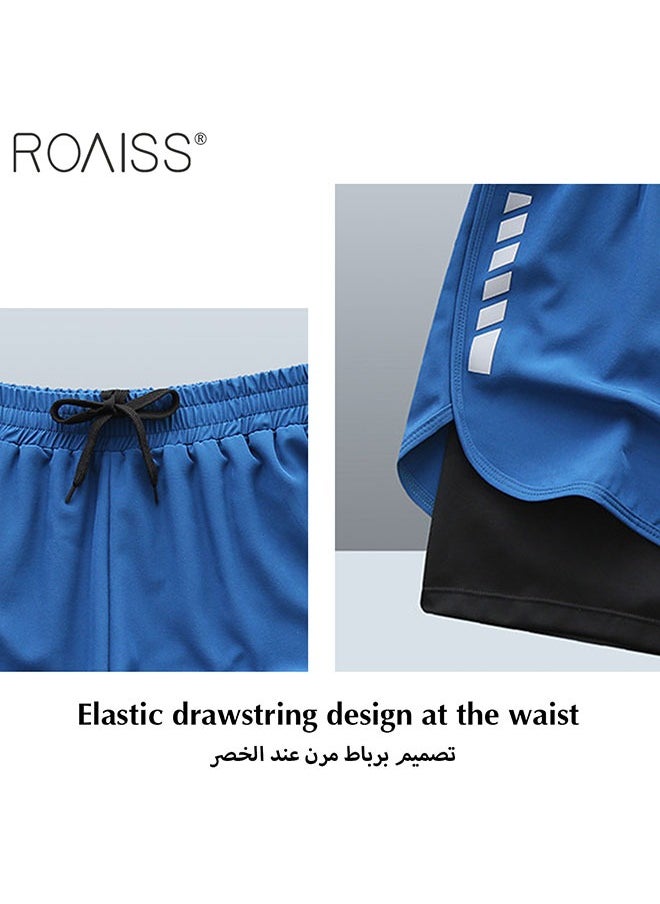 Men'S Double Layer Swimming Trunks Casual Loose Fitting Shorts With Elastic Waist Design And Drawstring Buckle Closure Double Layered Design Protects Privacy