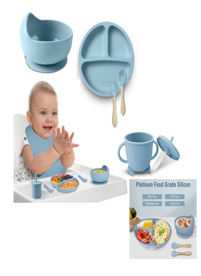 Silicone Baby Feeding Set, Baby Feeding Supplies Set (Blue)