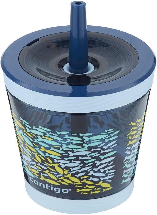 Contigo Kids Spill-Proof 14oz Tumbler with Straw and BPA-Free Plastic, Fits Most Cup Holders and Dishwasher Safe, Nautical Fish