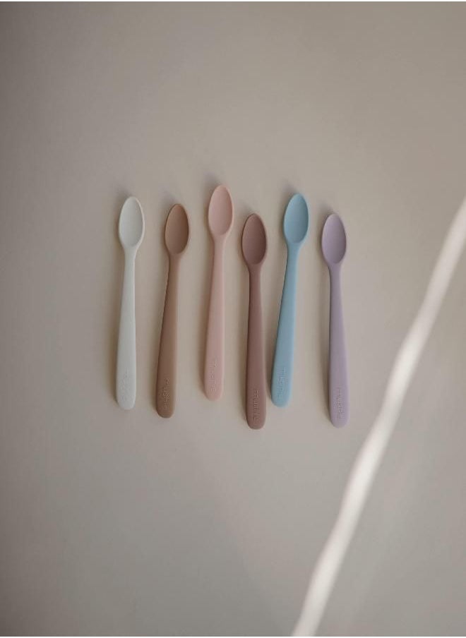 mushie Silicone Baby Feeding Spoons | 2 Pack (Blush/Shifting Sand)