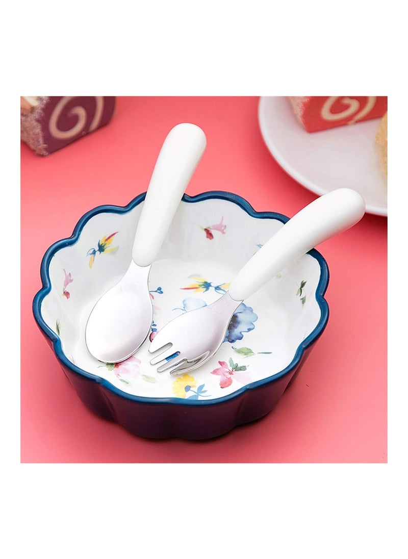 2-Set Toddler Fork And Spoon Set Baby Utensils Set With Carrying Case (White & Pink)