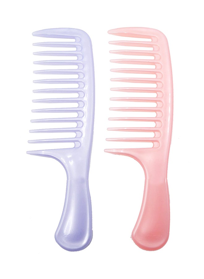 2 Piece Wide Tooth Detangling Hair Comb Set Blue/Pink