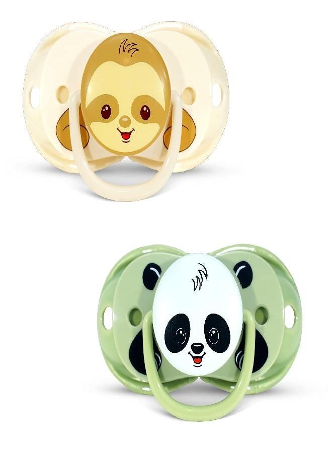 RaZbaby Keep-it-Kleen Baby Pacifier 2 Pack, 0-36M (Infant-3 yrs), Closes Automatically When Dropped, Silicone Orthodontic Nipple Stays Clean, Built-in Shield/Case, Easy to Clean - Panda/Sloth