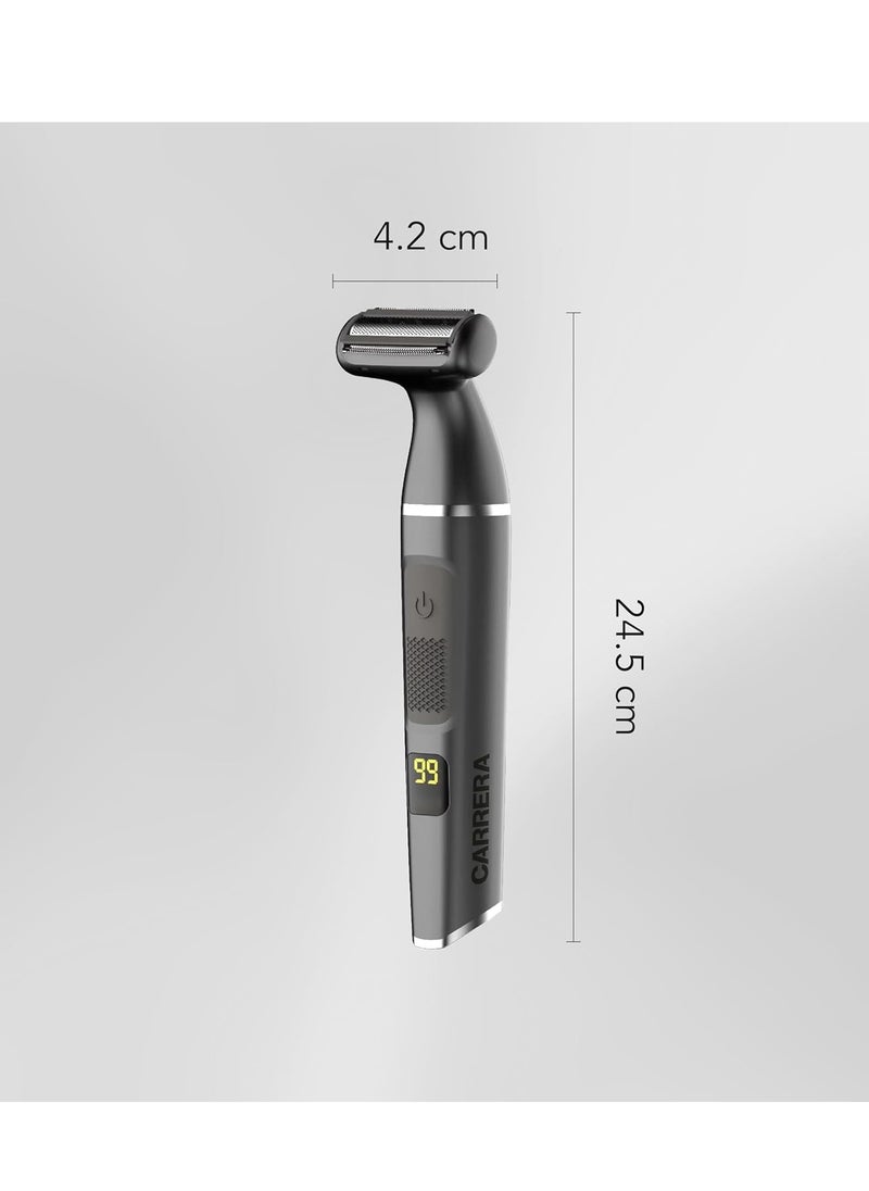 CARRERA Flex Razor No 410 - Stainless Steel Blade, Portable, IPX7 Water-Resistant, Wet & Dry, USB Charging, LED Display, Multi-Attachment Grooming Kit