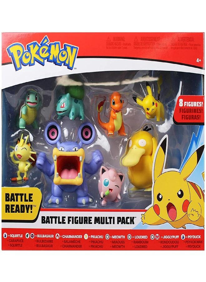 Pokemon Battle Figure 8-Pack - Comes with 2” Pikachu, 2” Bulbasaur, 2” Squirtle, 2” Charmander, 2” Meowth, 2