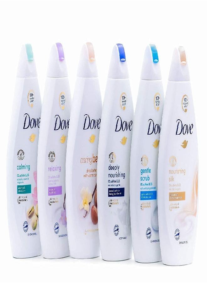 Dove Body Wash Variety - Shea Butter, Deep Moisture, Pistachio Cream, Coconut Milk, Gentle Exfoliating and Silk Glow, 16.9oz Each International Version ,16.9Oz, 6 Count (Pack of 1)