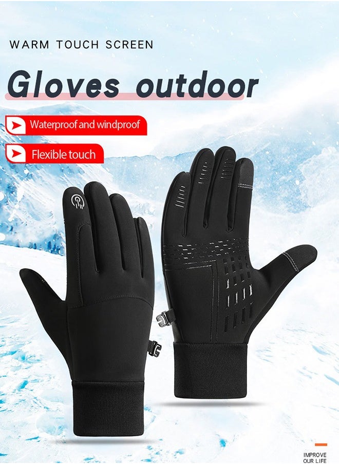 Cycling Gloves Men's Outdoor Windproof Waterproof Plus Velvet Thickened Cycling Non-Slip Wear-Resistant Warm Gloves