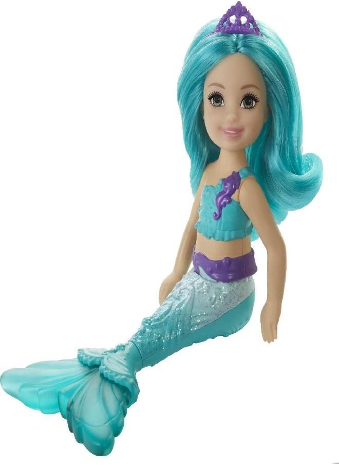 Barbie Dreamtopia Chelsea Mermaid Doll with Teal Hair & Tail, Tiara Accessory, Small Doll Bends At Waist