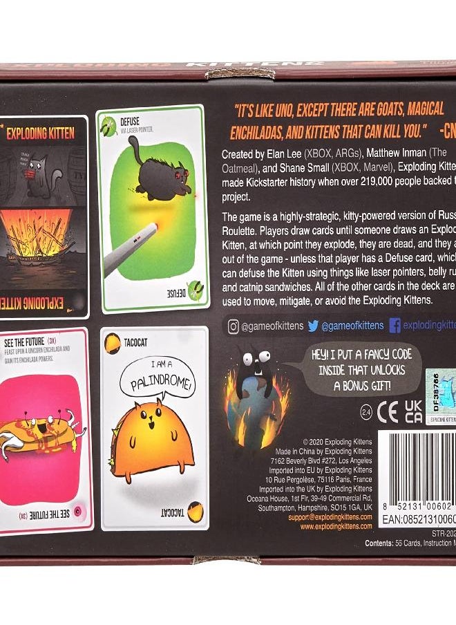 Exploding Kittens Card Game - Original Edition, Fun Family Games for Adults Teens & Kids - Fun Russian Roulette Card Games - 15 Min, Ages 7+, 2-5 Players
