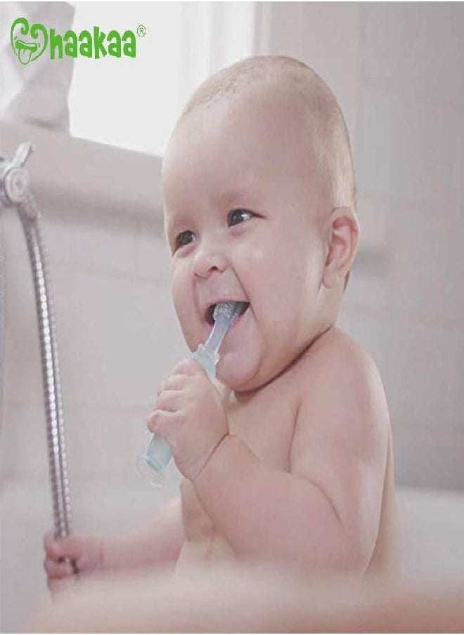 haakaa 360° Silicone Baby Toothbrush with Suction Base Infant to Toddler Toothbrush, Food Grade Silicone, 1pc (Blue)