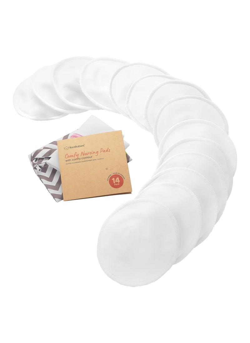 Bamboo Nursing Breast Pads, 14 Washable Pads And Wash Bag, White, Large, 4.8