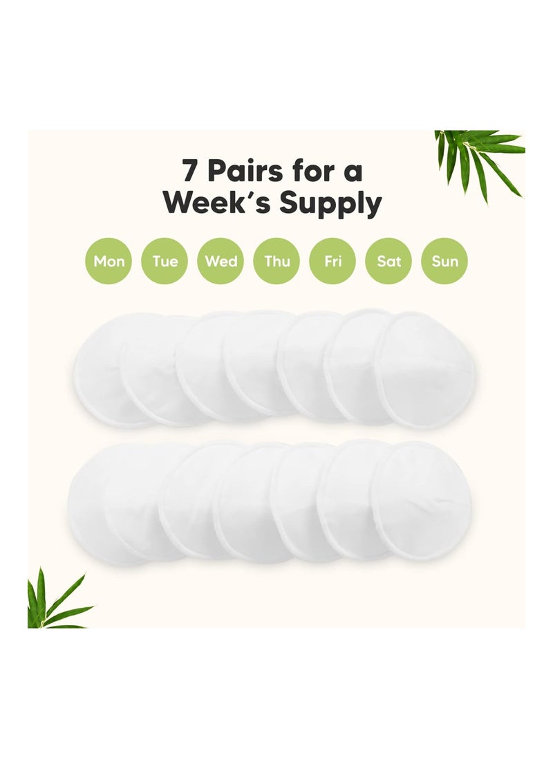 Bamboo Nursing Breast Pads, 14 Washable Pads And Wash Bag, White, Large, 4.8