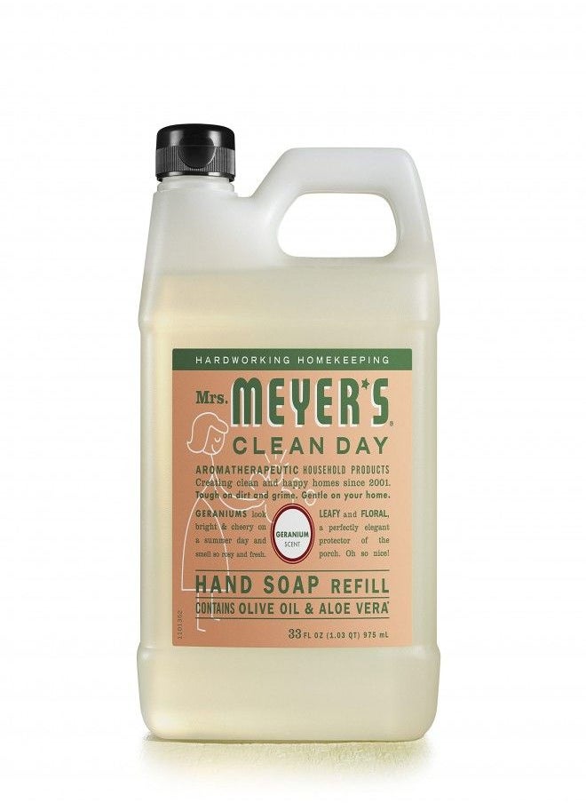 Mrs. Meyer's Clean Day's Hand Soap Refill, Made with Essential Oils, Biodegradable Formula, Geranium, 33 fl. oz