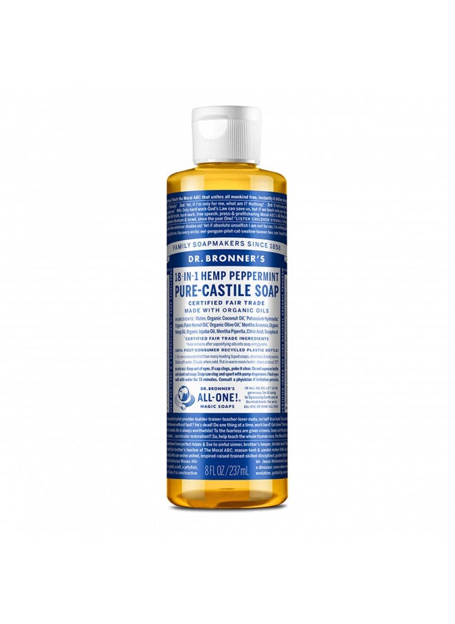 Dr. Bronner's - Pure-Castile Liquid Soap (Peppermint, 8 Ounce) - Made with Organic Oils, 18-in-1 Uses: Face, Body, Hair, Laundry, Pets and Dishes, Concentrated, Vegan, Non-GMO