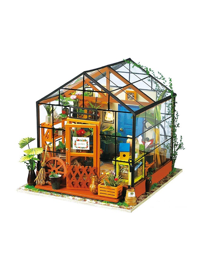 Wooden Miniature Greenhouse Dollhouse Set With LED