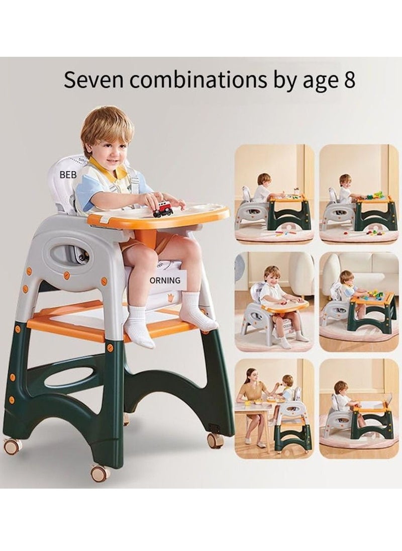 COOLBABY Baby Dining Chair Children Can Move Multi-functional Six-in-One Dining Table Rollercoaster Desk Chair Child Growth Chair