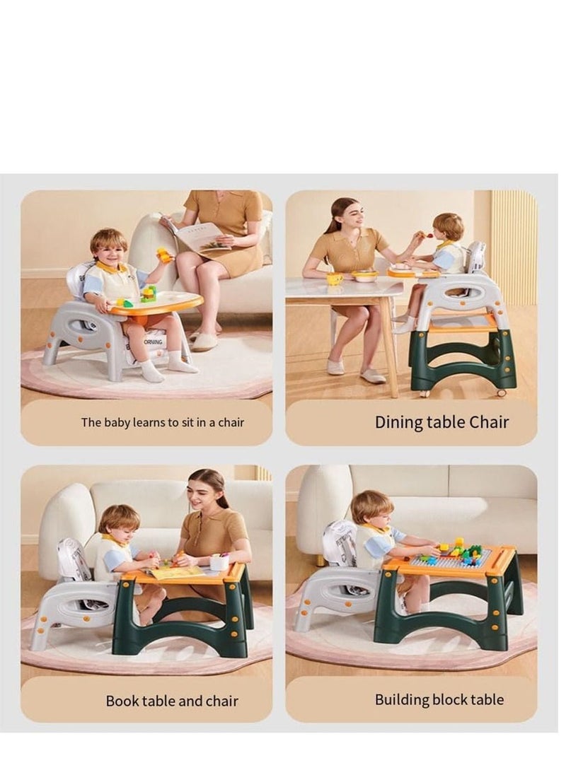 COOLBABY Baby Dining Chair Children Can Move Multi-functional Six-in-One Dining Table Rollercoaster Desk Chair Child Growth Chair