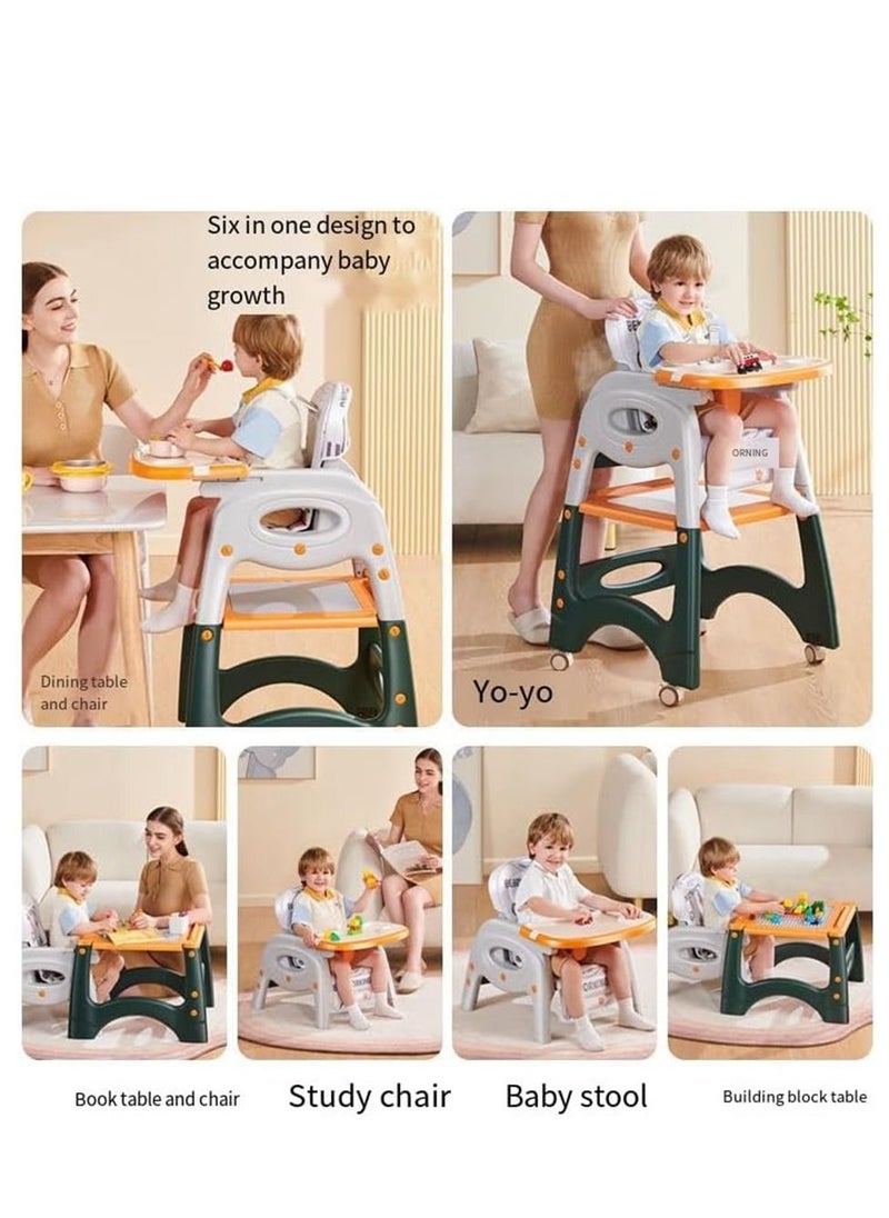 COOLBABY Baby Dining Chair Children Can Move Multi-functional Six-in-One Dining Table Rollercoaster Desk Chair Child Growth Chair