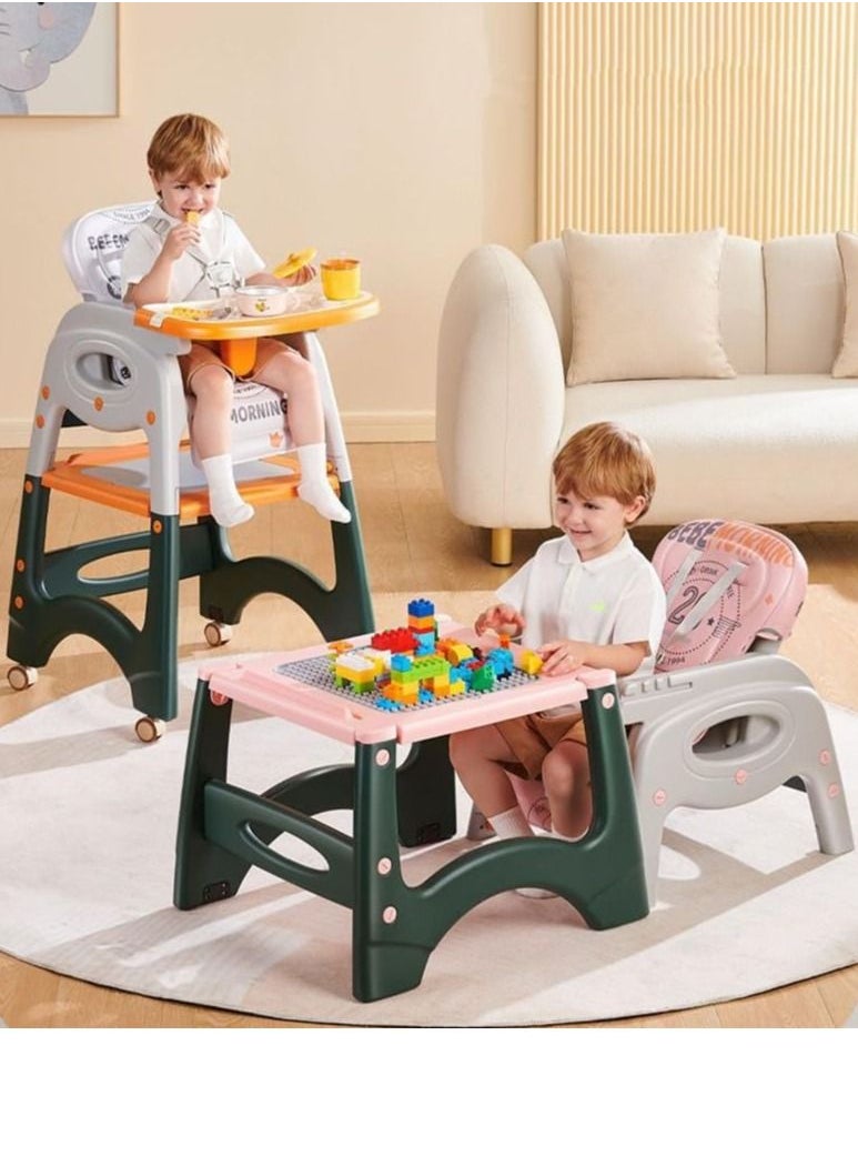 COOLBABY Baby Dining Chair Children Can Move Multi-functional Six-in-One Dining Table Rollercoaster Desk Chair Child Growth Chair