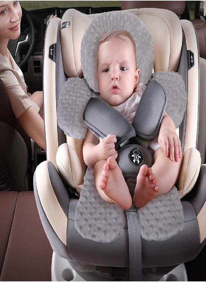 Pro Goleem Infant Car Seat Head Neck Body Support, Ultra-Soft Minky and Microfiber Newborn Car Seat Insert Cushion, Perfect for Car Seat, Stroller, 2-in-1 Reversible, for Boys and Girls, Gray