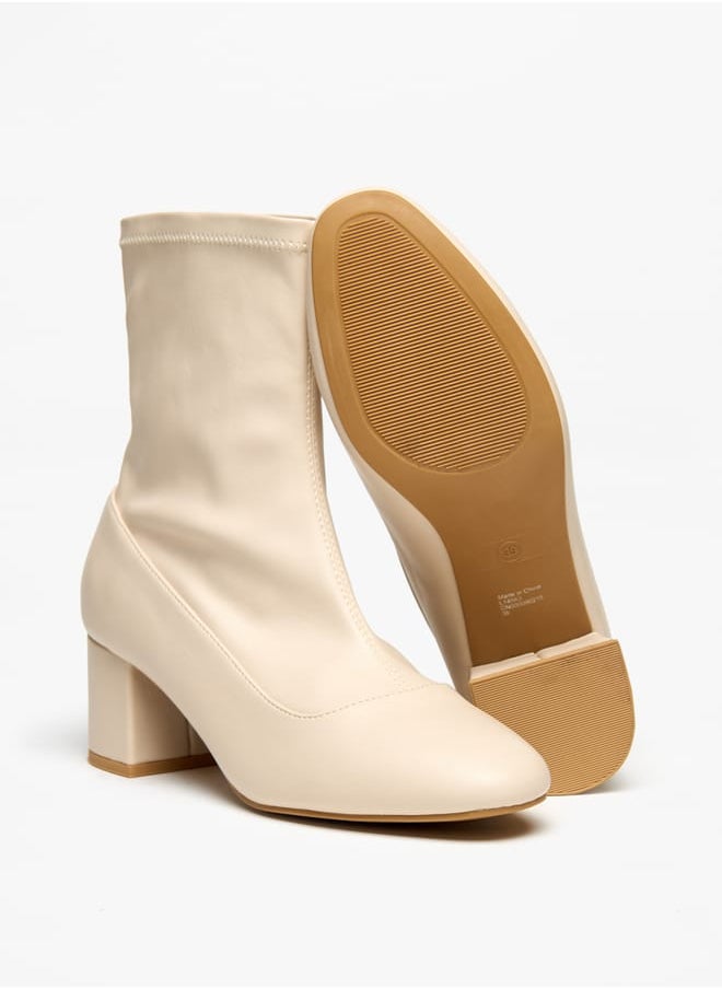 Women's Solid Slip-On Ankle Boots with Block Heels