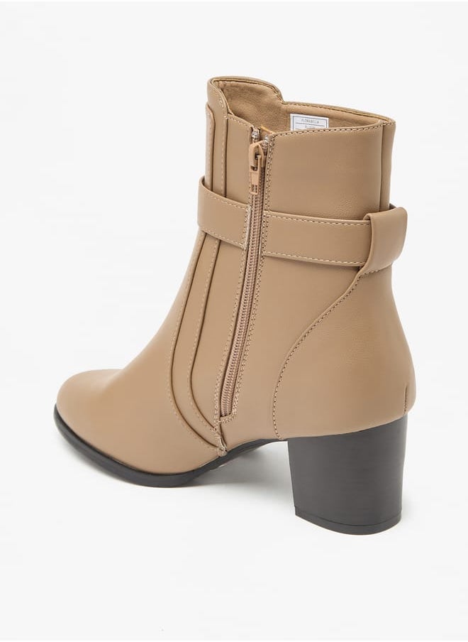 Solid Boots with Zip Closure and Block Heels