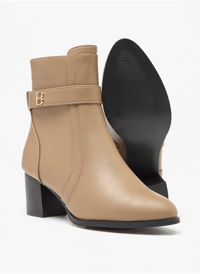 Solid Boots with Zip Closure and Block Heels