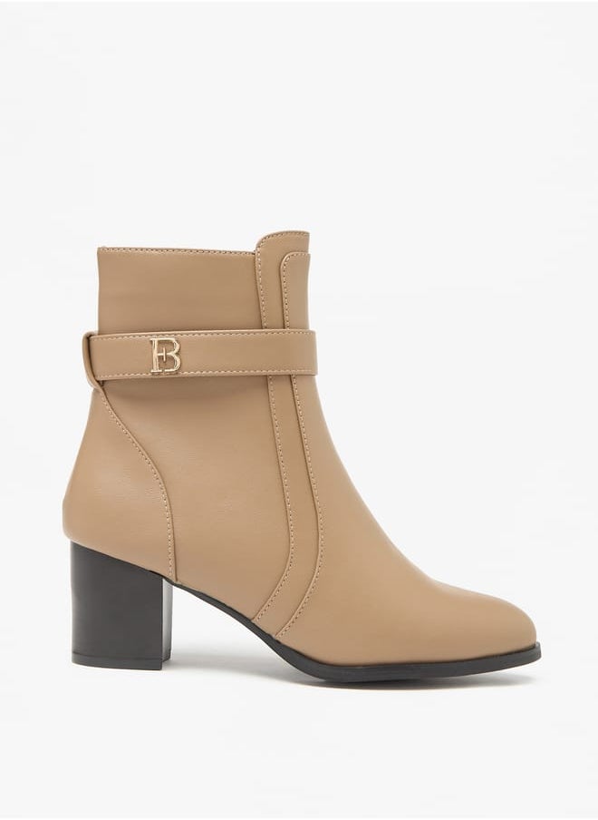 Solid Boots with Zip Closure and Block Heels