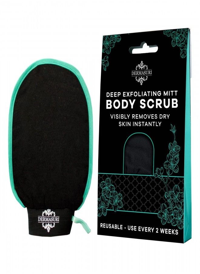 Dermasuri Deep Exfoliating Mitt Body Scrub for Soft Skin - Exfoliating Glove & Skin Cleanser - Part of the Best Skincare Kit for Women & Men - Cleanse Dead or Dry Skin - Exfoliator Tool