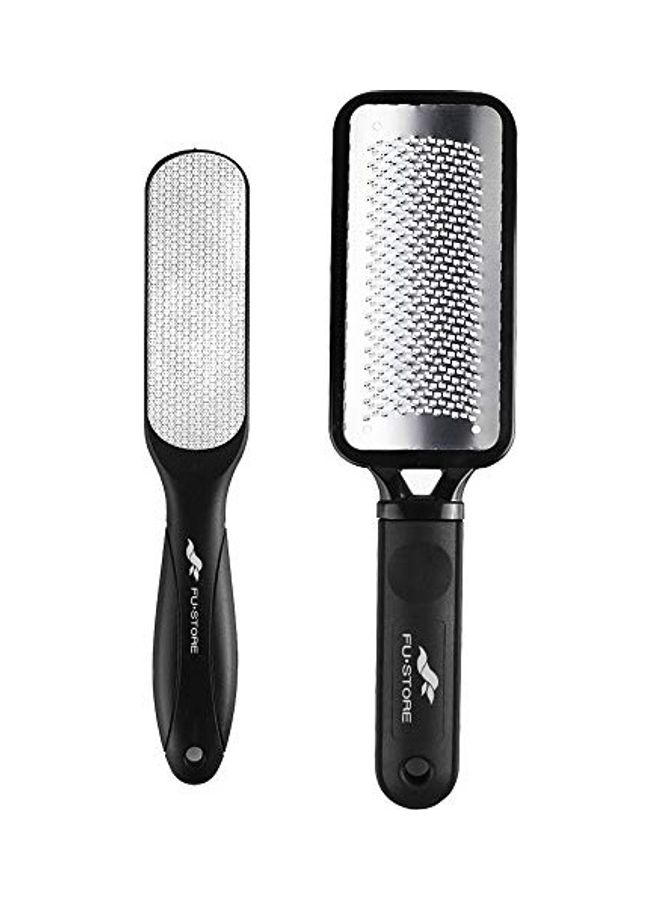 2-Piece Stainless Steel Double Sided Foot File And Scrubber Set Black/Silver