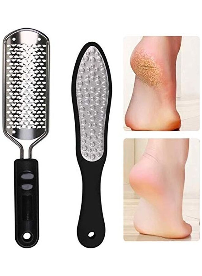 2-Piece Professional Foot File And Scrubber Set Black/Silver