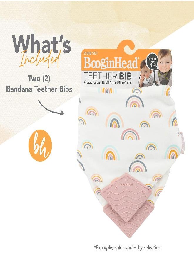 BooginHead Cotton Baby Bandana Teething Bib 2-Pack, Pink Rainbows