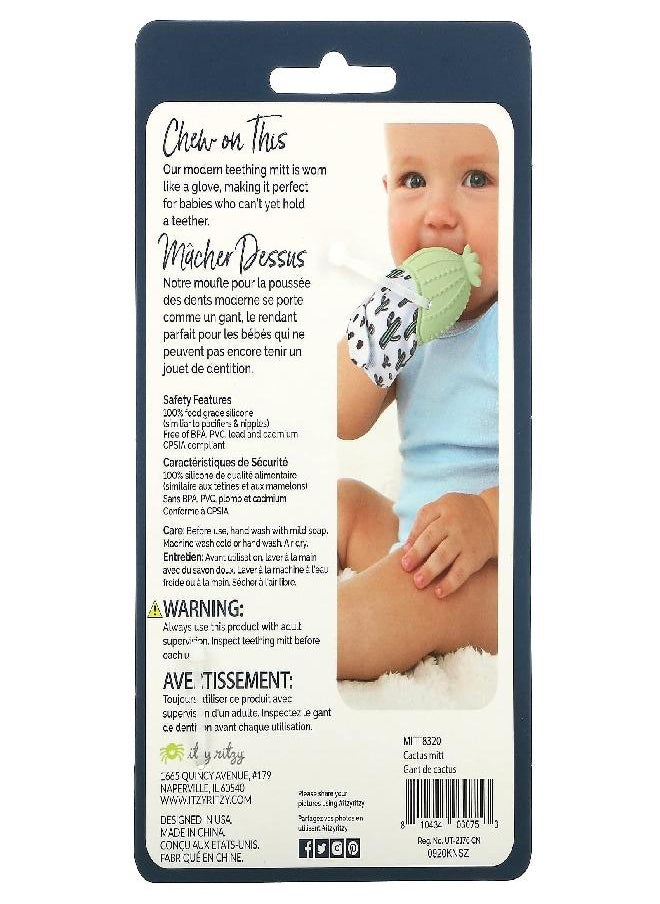 Itzy Ritzy Silicone Teething Mitt - Soothing Infant Teething Mitten with Adjustable Strap, Crinkle Sound and Textured Silicone to Soothe Sore and Swollen Gums, Cactus