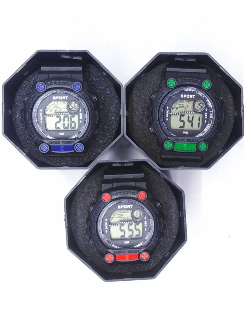 Children Digital Sports Watches, Set of 6 Assorted colors