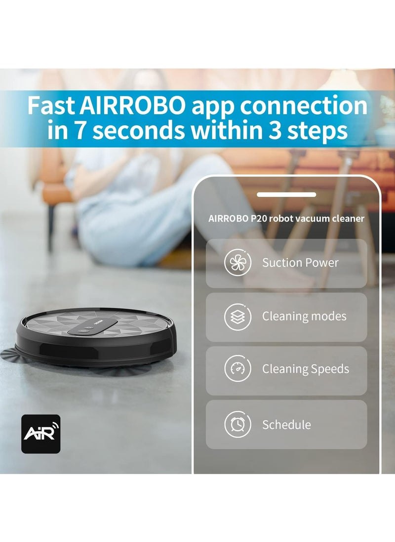 AIRROBO P20 Robot Vacuum Cleaner with 2800Pa Suction Power, Self-Charging, WiFi, 120 Minutes Runtime, Robot Vacuum Cleaner for Carpets, Pet Hair, Hard Floors