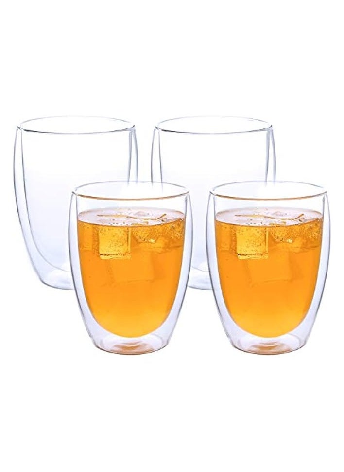 4 Pieces Double Wall Glasses Coffee Cups, Insulated Coffee Mugs, 350ml / 12oz Large