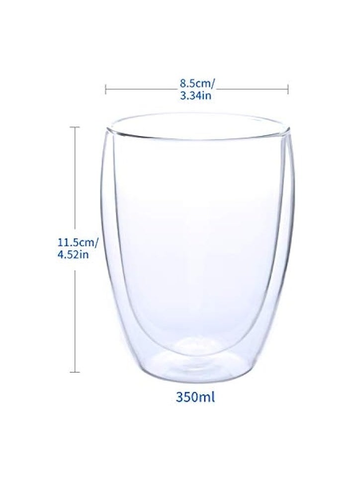 4 Pieces Double Wall Glasses Coffee Cups, Insulated Coffee Mugs, 350ml / 12oz Large