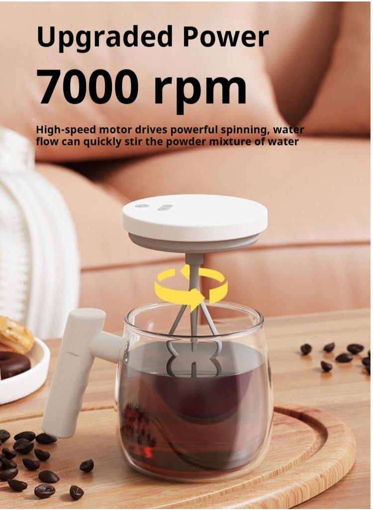 Self-Stirring Coffee Mug Electric High Speed Stirring Mug with Lid, TYPE-C Rechargeable Coffee Stirring Borosilicate Glass Stirring Mug