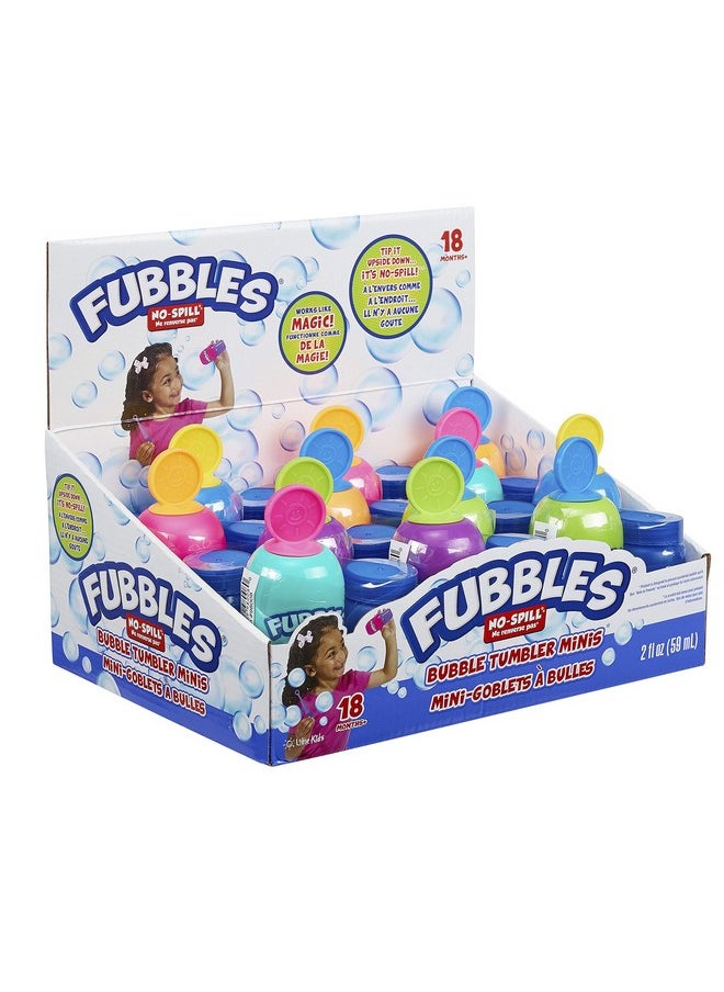 Fubbles No Spill Bubble Tumbler Minis Party Favor 12 Pack | Bubble Toy For Babies Toddlers And Kids | Includes 2Oz Bubble Solution And A Wand Per Bottle (Assorted Colors)