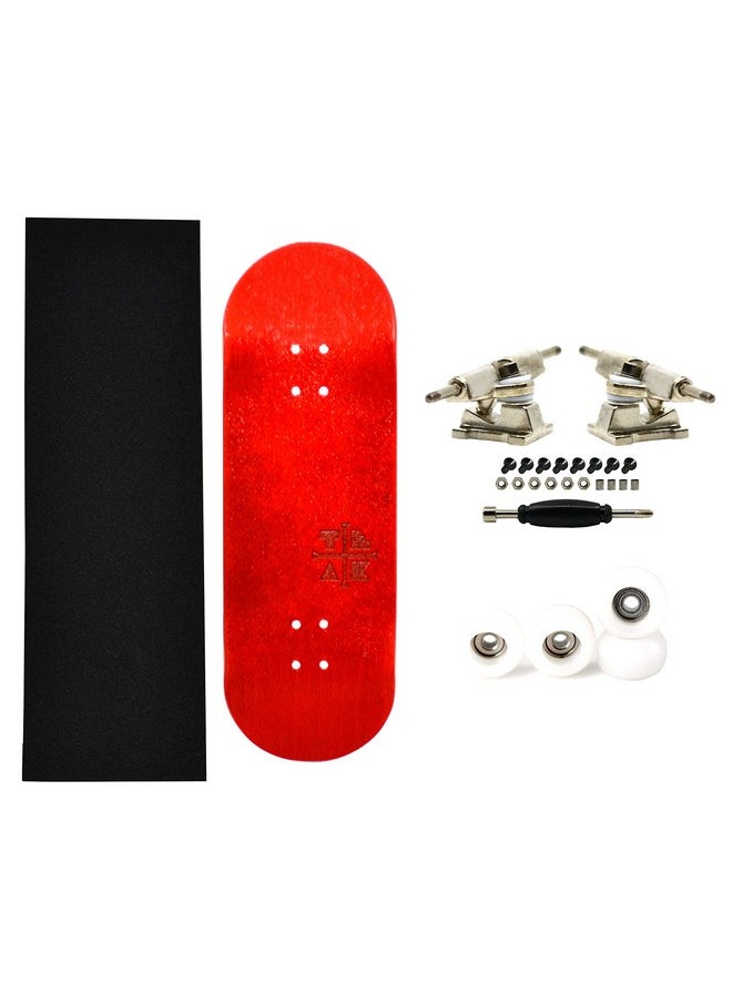 32Mm Pro Fingerboard Complete - Fully Assembled With Pro Level Components - Pro Shaped Wooden Deck (32X97Mm), Ultraspin Bearing Wheels, Prodigy Gen2 Trucks - The Crimson Classic