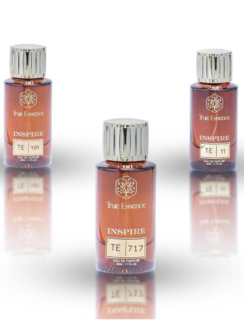 True Essence Combo Pack Of 3 Eau De Parfum -  Inspire Collection TE 191,TE 11 And TE 717 -  50ml For Unisex.