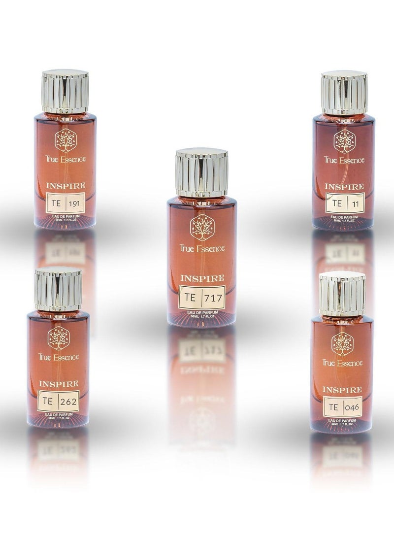 True Essence Combo Pack Of 5 Eau De Parfum - Inspire Collection TE 191,TE 717, TE 11, TE 46 And TE 262 -  50ml For Unisex 1.7 FL.OZ