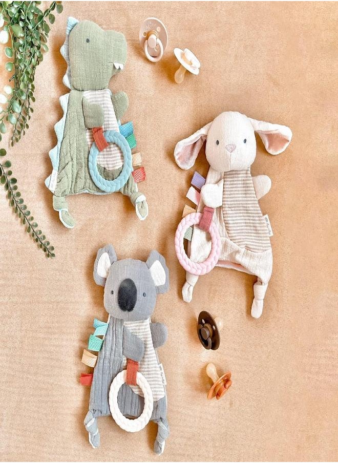 Itzy Ritzy - Bitzy Crinkle Sensory Toy with Teether; Features Ribbons, Crinkle Sound & Soft, Braided Teething Ring; Bunny