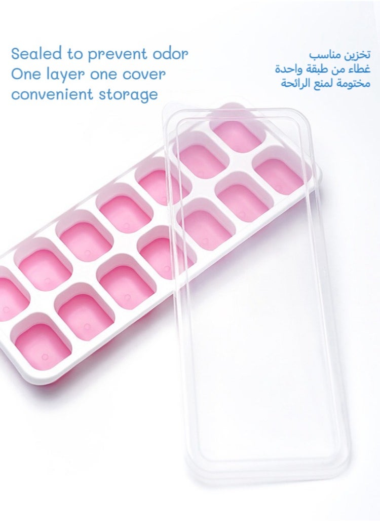 4-Pieces 14 Cavity Ice Cube Mould Tray Pink/Blue/Green/Yellow