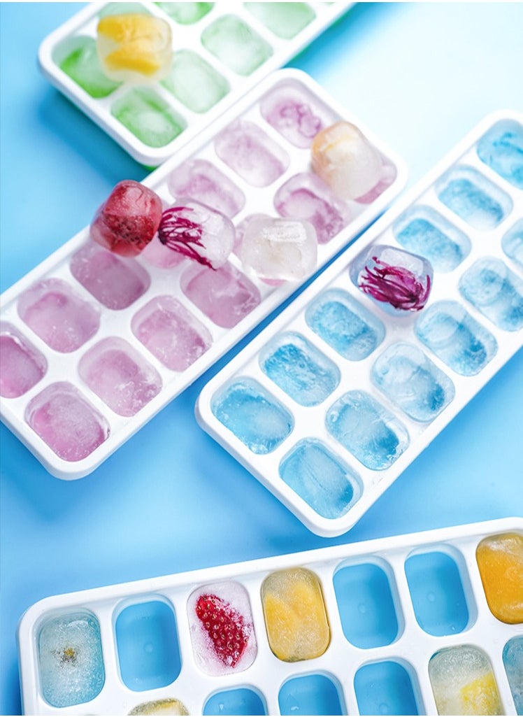 4-Pieces 14 Cavity Ice Cube Mould Tray Pink/Blue/Green/Yellow