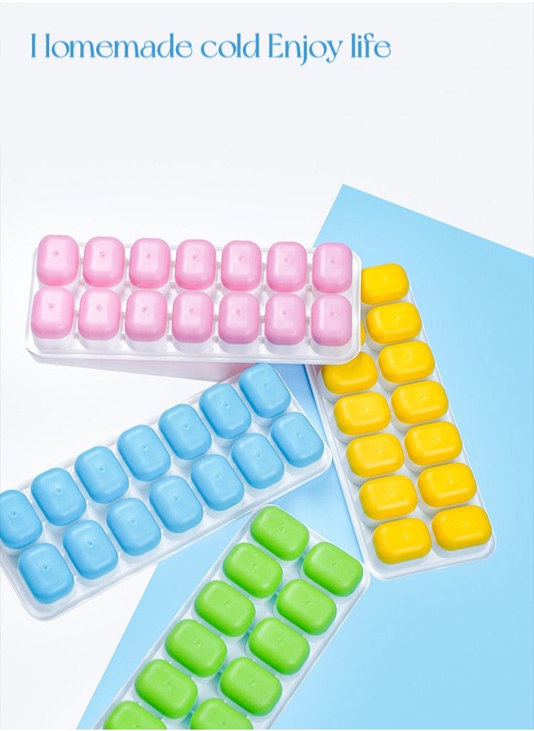 4-Pieces 14 Cavity Ice Cube Mould Tray Pink/Blue/Green/Yellow